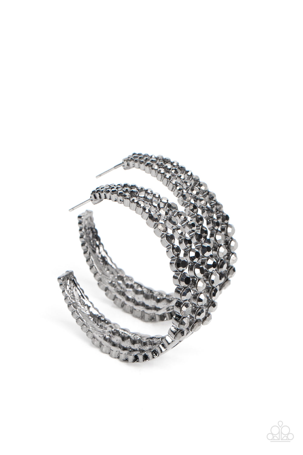 Cosmopolitan Cool - Black Gunmetal Hoop Hematite Rhinestone Earring Paparazzi E1023