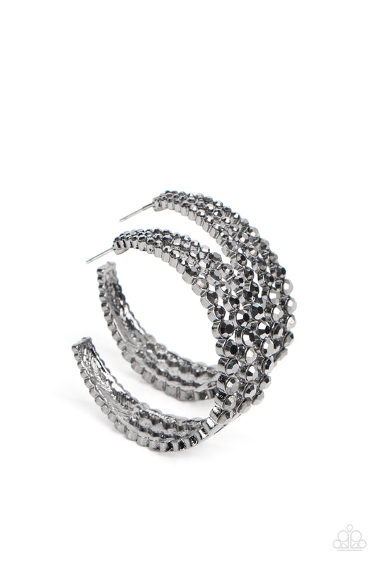Cosmopolitan Cool - Black Gunmetal Hoop Hematite Rhinestone Earring Paparazzi E1023