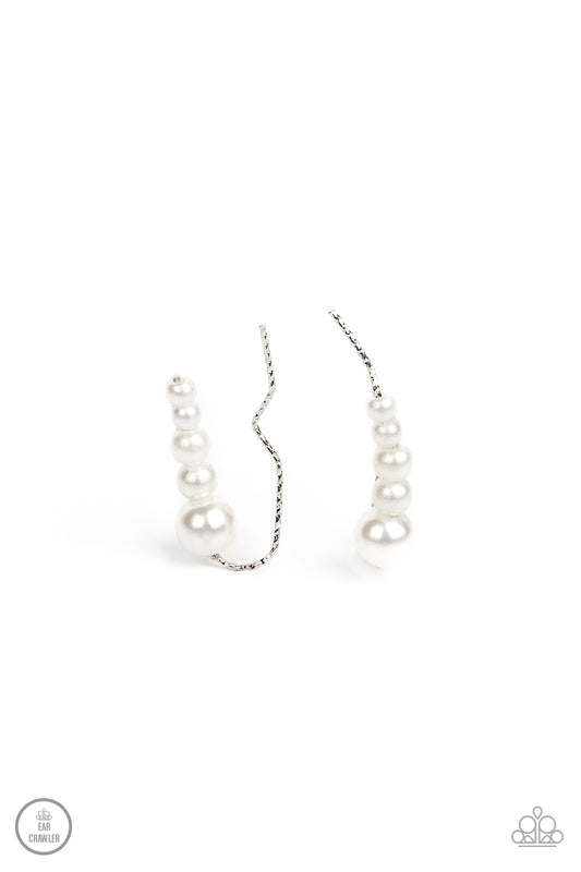 Dropping into Divine - White Pearl Ear Crawler Earring Paparazzi E1193