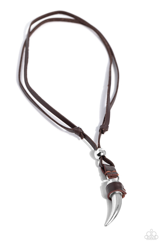 Show Your Claws - Brown Leather Silver Talon Urban Necklace Paparazzi N2088