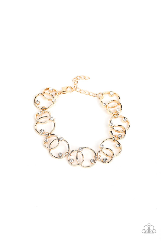 The Universe Revolves Around Me - Gold White Rhinestone Bracelet Paparazzi B0356