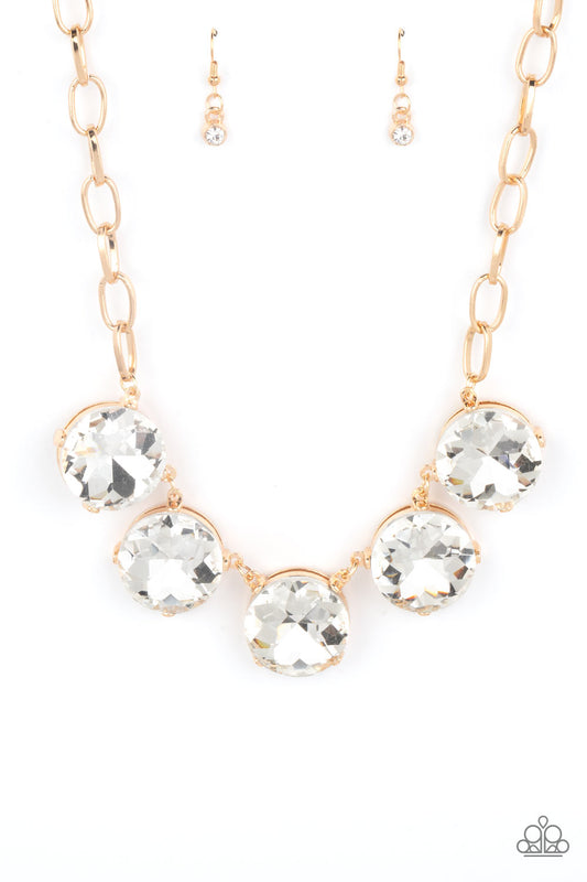 Limelight Luxury - Gold White Rhinestone Necklace Paparazzi N0999