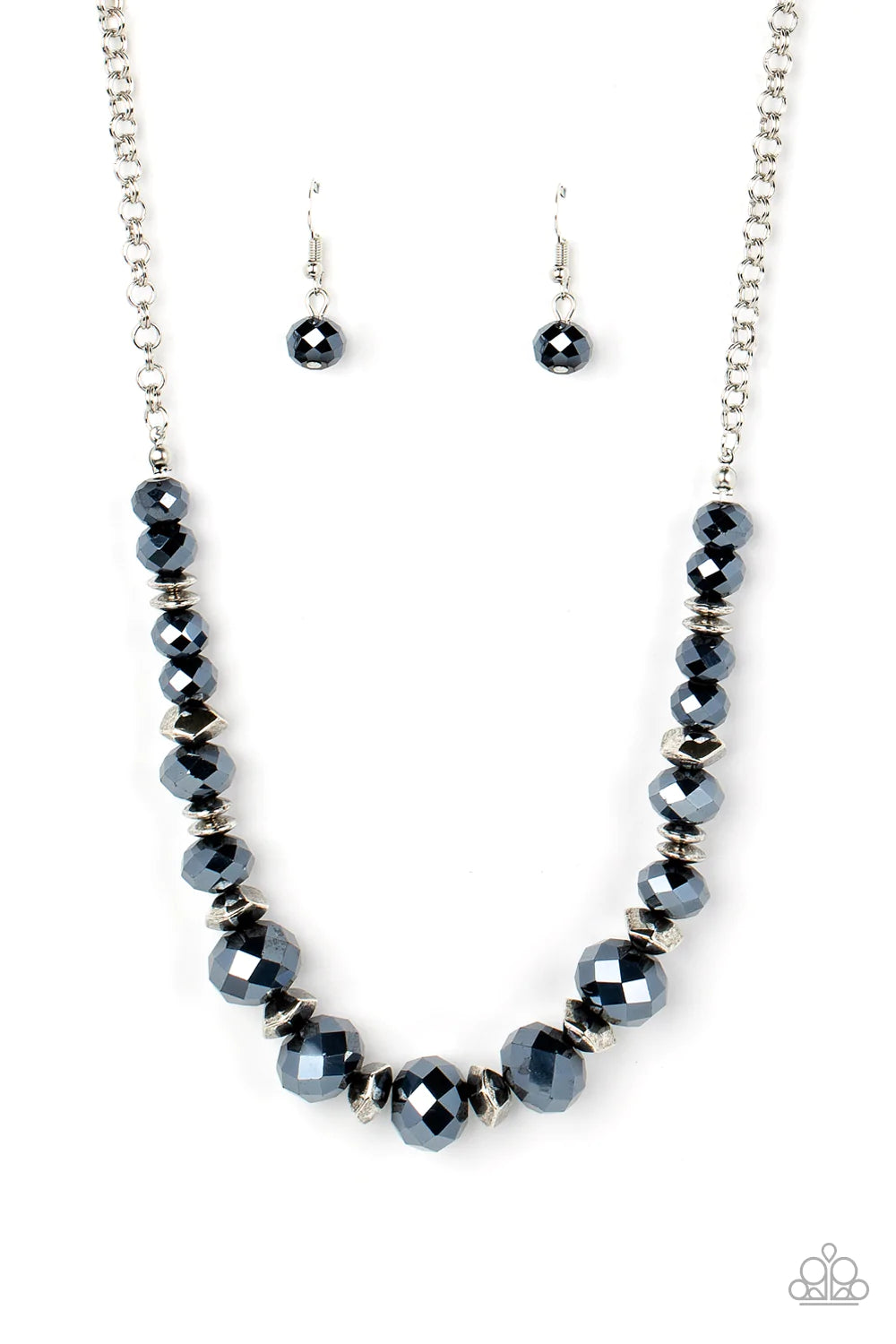 Cosmic Cadence Blue Metallic Crystal Like Gem & Silver Accent Necklace Paparazzi N1150