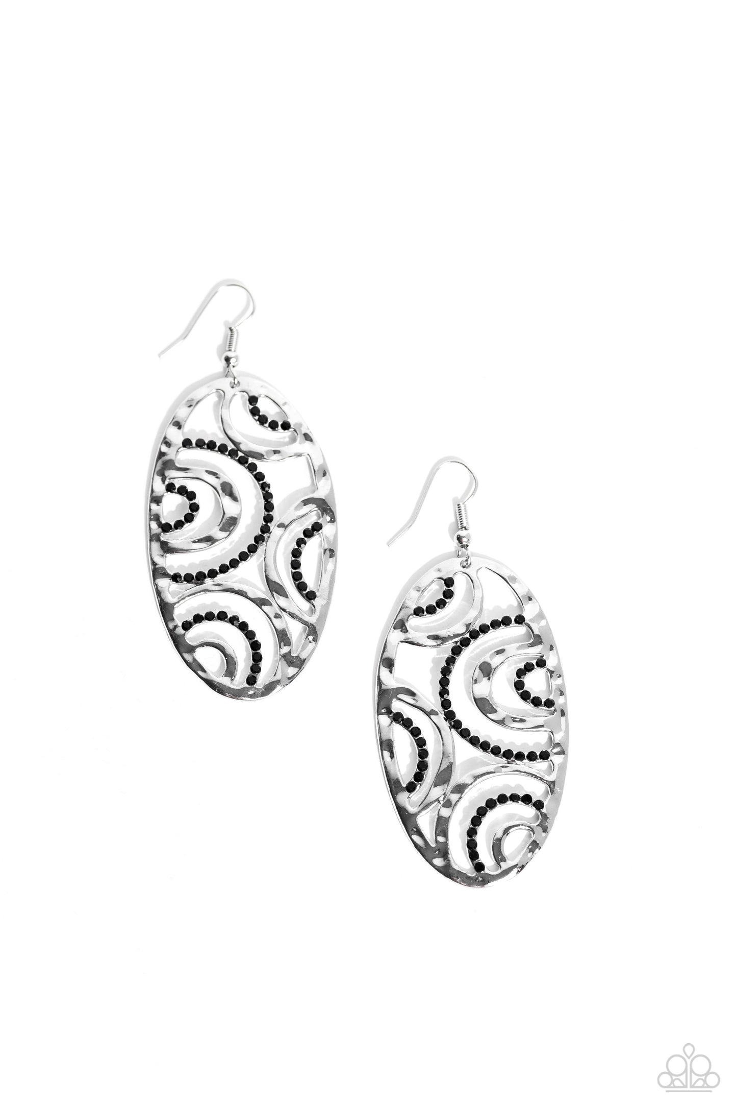 Seize the DAZE - Black Rhinestone Hammered Silver Earring Paparazzi E1739