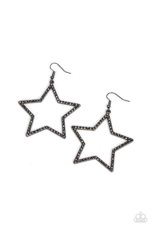 Supernova Sparkle - Black Hematite Rhinestone Earrings Paparazzi E0759