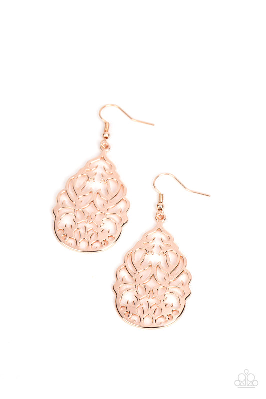 Vineyard Vista - Rose Gold Filigree Scalloped Earring Paparazzi E1636