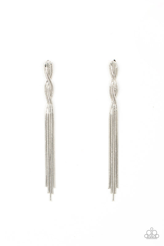 Ropin Rodeo Queen - Silver Snake Chain Tassel Post Earring Paparazzi E1682