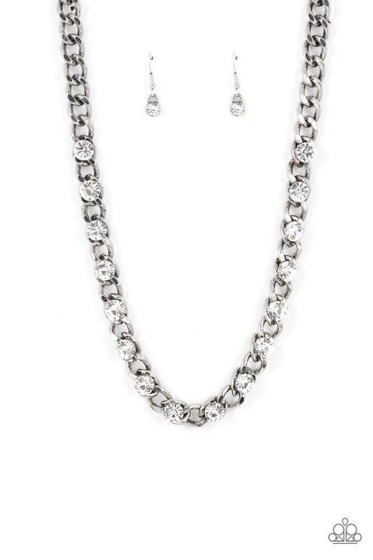 Major Moxie - White Rhinestone Silver Chain Necklace Paparazzi N1025