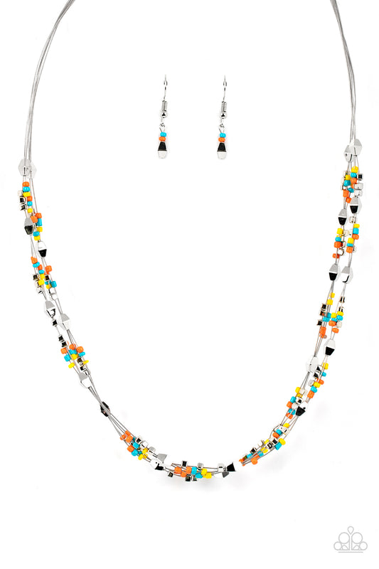 Explore Every Angle - Multi Colored Seed Bead Silver Necklace Paparazzi N1074