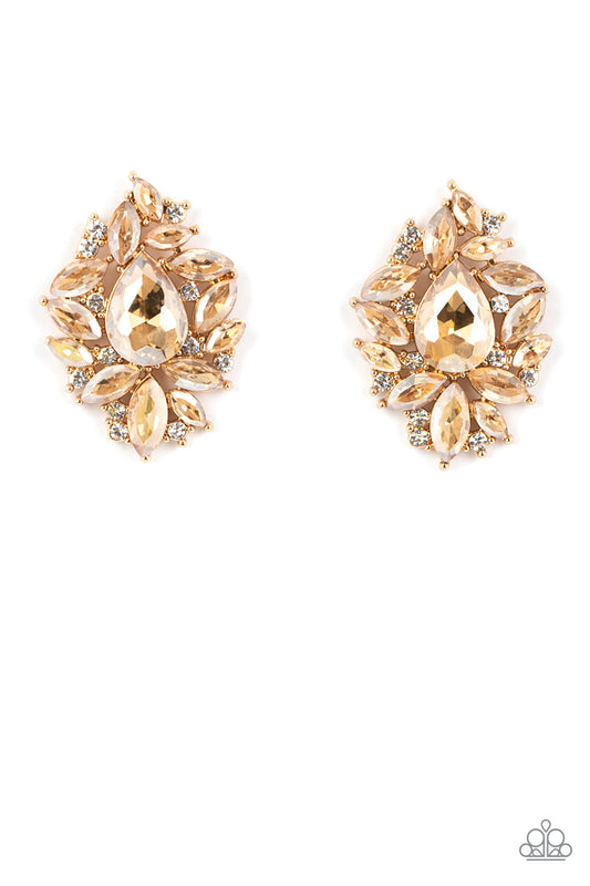 Paparazzi We All Scream for Ice QUEEN - Gold Teardrop Golden Rhinestone Post Earring E1140