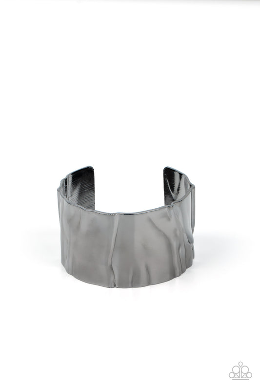Modern Metallurgy - Black Gunmetal Ripple Cuff Bracelet Paparazzi B0284