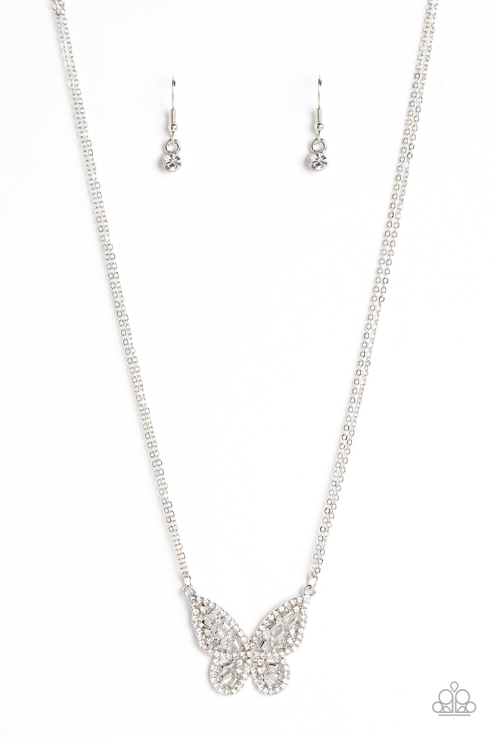 Baroque Butterfly - White Rhinestone Butterfly Necklace Paparazzi N1007