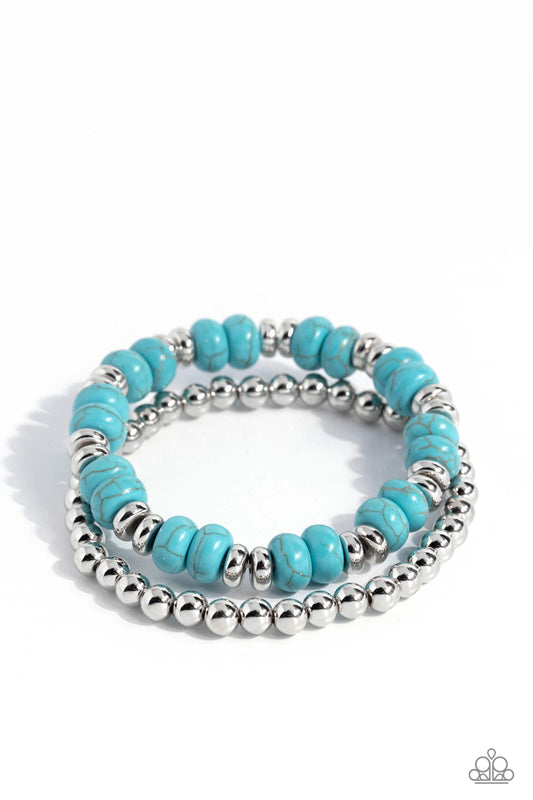 Secret Quarry - Blue Turquoise Stone & Silver Bead Stretch Santa Fe Style Bracelets Paparazzi B1430