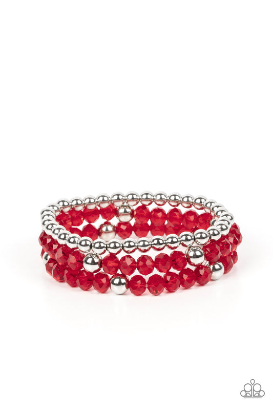 Prismatic Perceptions - Red Sparkly & Silver Bead Stretch Bracelet Paparazzi B0809