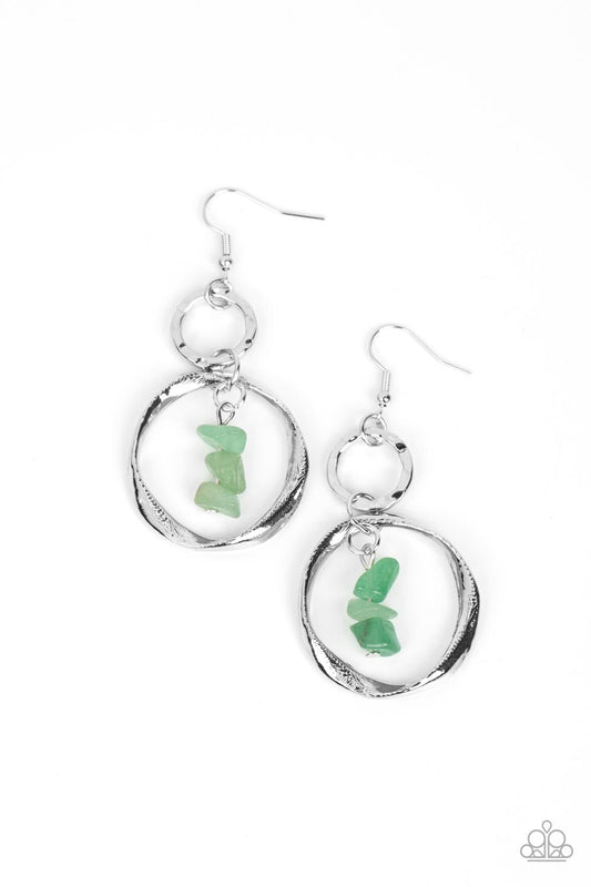 Good-Natured Spirit - Green Jade Pebble Silver Earring Paparazzi E1209