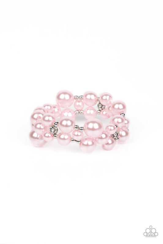 Her Serene Highness - Pink Pearl And White Rhinestone Stretch Bracelet Paparazzi B0751