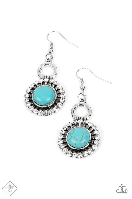 Mojave Mogul - Blue Turquoise Cracked Stone White Rhinestone Earring Fashion Fix July 2022 Paparazzi E0818
