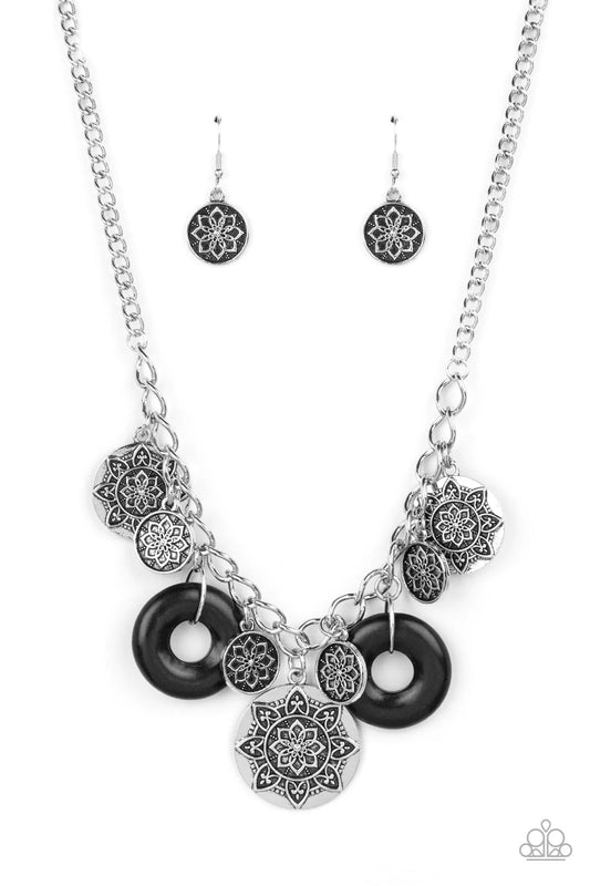 Western Zen Black Stone & Silver Mandala Santa Fe Style Necklace Paparazzi N1460