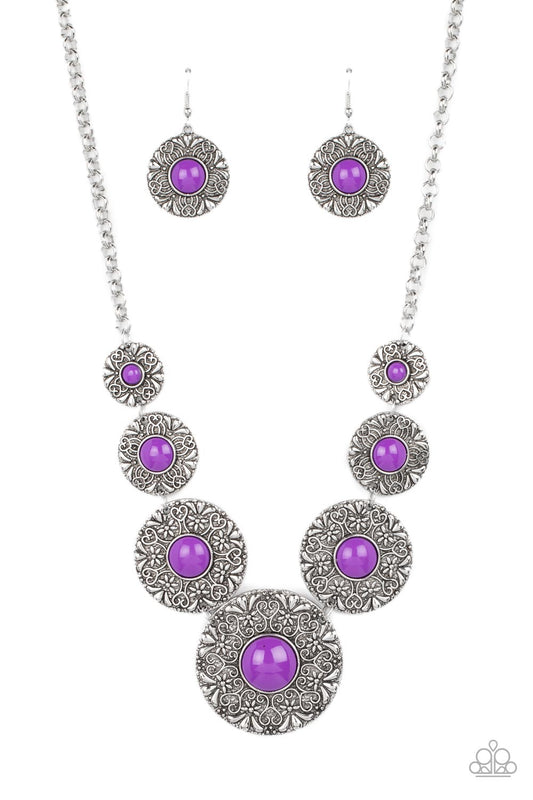 Garden Glade - Purple Dahlia Floral Silver Necklace Paparazzi N1637