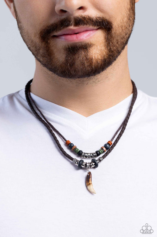 Gator Bait - Multi Colorful Wooden Bead, Leathery Cording & Gator-Like Tooth Urban Necklace Paparazzi N3039