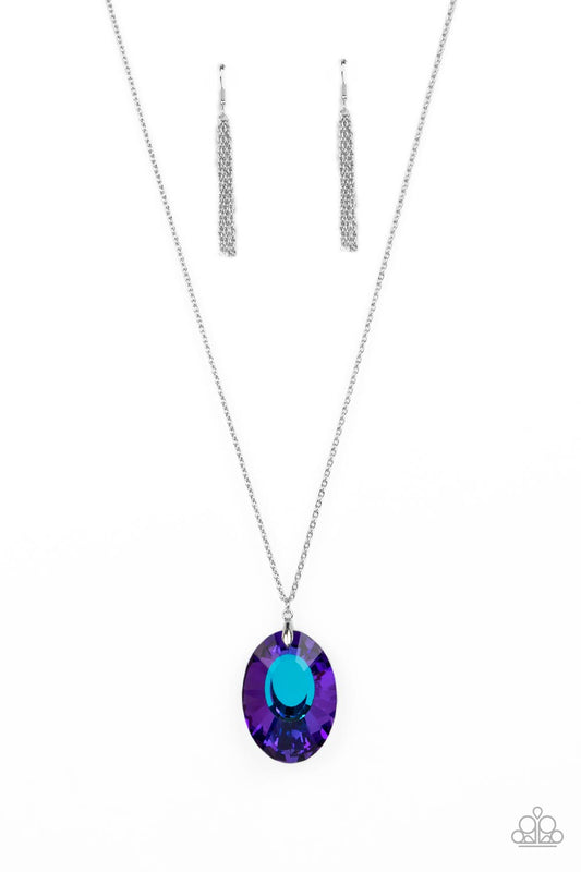 Celestial Essence - Blue Iridescent Oversized Gem Dazzle Necklace Paparazzi N0049