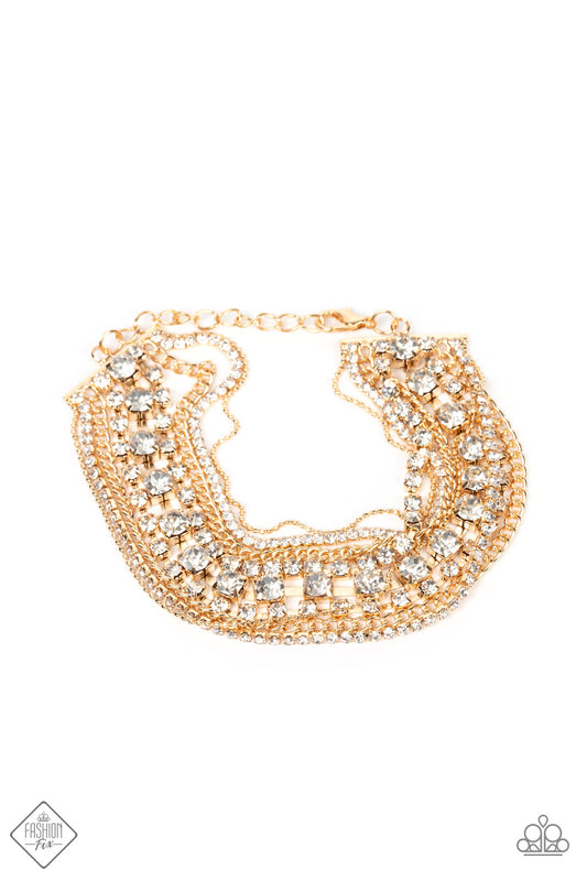 Interstellar Interlude - Gold Chain White Rhinestone Bracelet Fashion Fix July 2022 Paparazzi B0583
