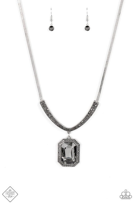 Fit for a DRAMA QUEEN - Silver Hematite Rhinestone Necklace Fashion Fix August 2022 Paparazzi N1050