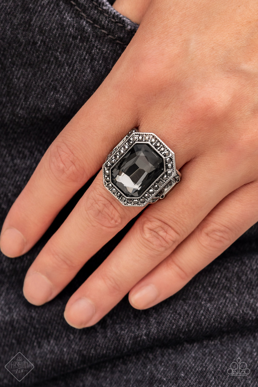 A Royal Welcome - Silver Smoky Hematite Rhinestone Ring Fashion Fix August 2022 Paparazzi R0345