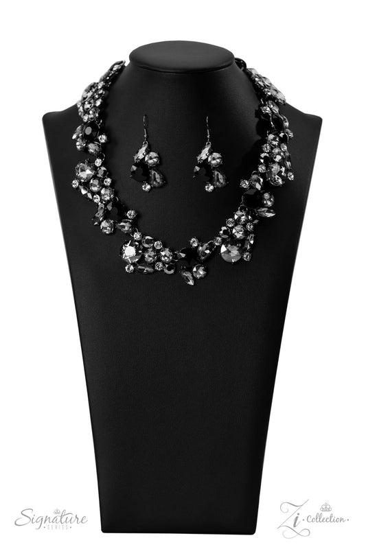 The Kim - Smokey, Jet Black And White Rhinestone ZI Collection Necklace Paparazzi 2022