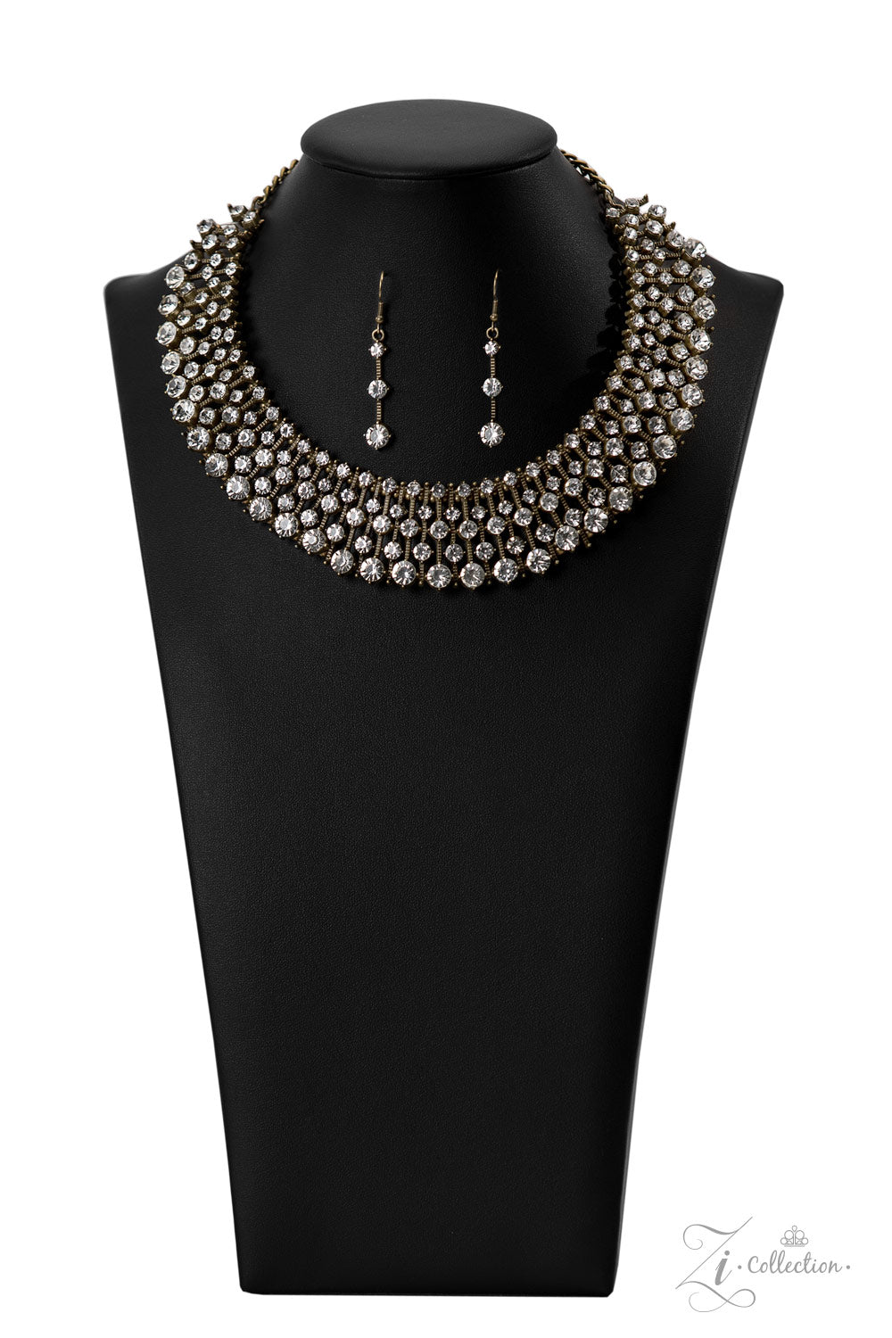 Undeniable - White Rhinestone Brass Stud Zi Collection Necklace Paparazzi 2022
