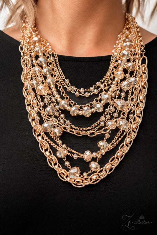 Reminiscent Shiny Gold Chains And Iridescent Crystal-Like Bead 2022 Zi Collection Necklace Paparazzi