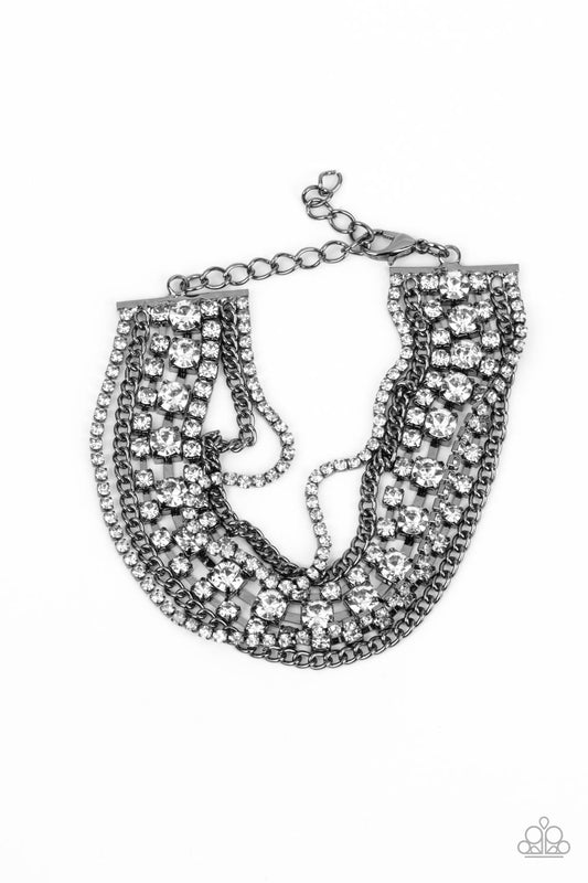 Interstellar Interlude - Black Gun Metal Chain White Rhinestone Bracelet Paparazzi B0657