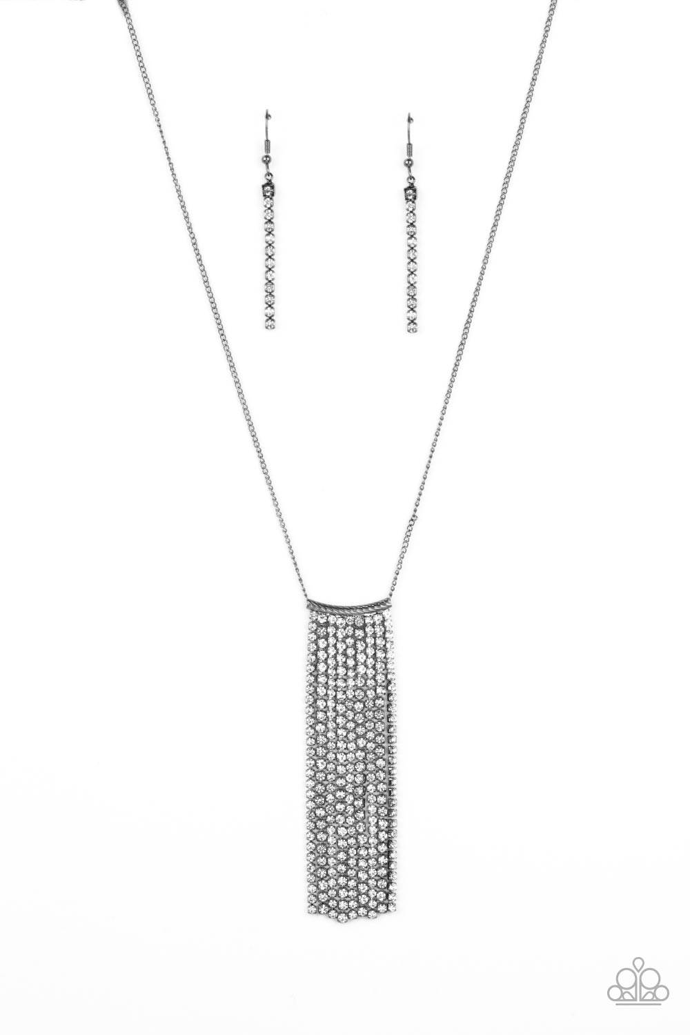 Stellar Crescendo - Black Gunmetal And White Rhinestone Necklace Paparazzi N1186
