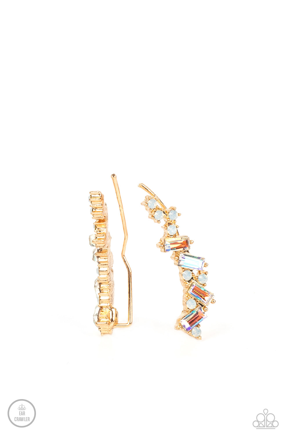 Stay Magical - Gold Opal Rhinestone Ear Crawler Earring Paparazzi E1069