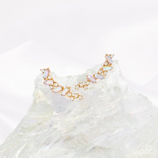 Stay Magical - Gold Opal Rhinestone Ear Crawler Earring Paparazzi E1069