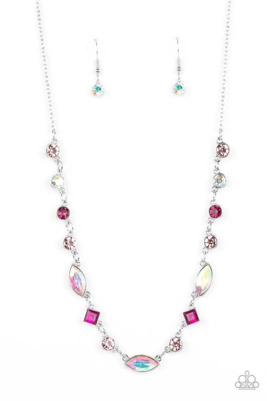 Irresistible HEIR-idescence - Pink, Glittery Rose, Fuchsia Gem & Iridescent Rhinestone Necklace Paparazzi N1764