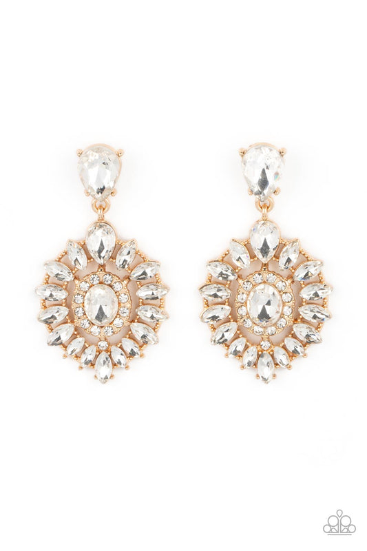 My Good LUXE Charm - Gold White Rhinestone Gem Post Earring Paparazzi E1391