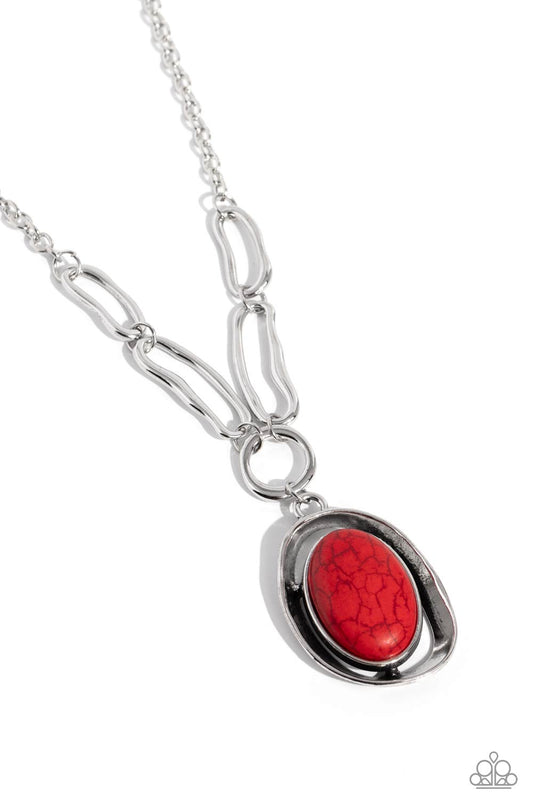 Sandstone Stroll - Red Stone Silver Santa Fe Style Necklace Paparazzi N2074