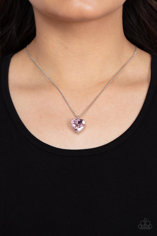 Smitten with Style - Pink Rhinestone Heart Necklace Paparazzi N1368