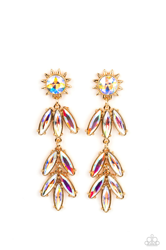 Space Age Sparkle - Gold Iridescent Gem Earring Paparazzi E0894