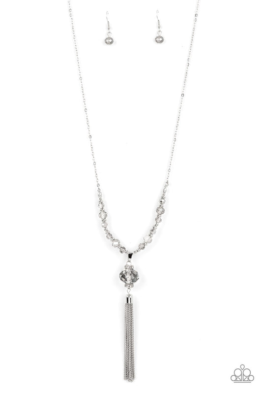 One SWAY or Another - Silver Smoky Crystal Bead Tassel Necklace Paparazzi N1291