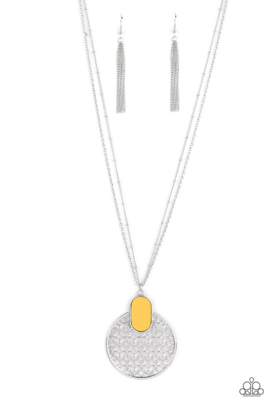 South Beach Beauty - Yellow & Silver Pendant Necklace Paparazzi N1561