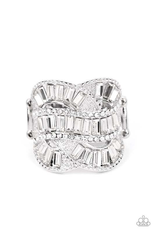 Six-Figure Flex - White Rhinestone Ring Life Of The Party October 2022 Paparazzi R0370