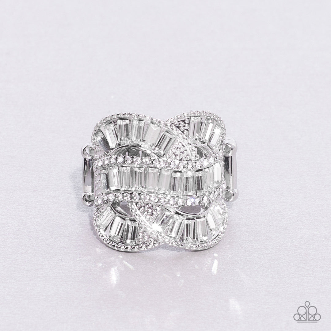 Six-Figure Flex - White Rhinestone Ring Life Of The Party October 2022 Paparazzi R0370