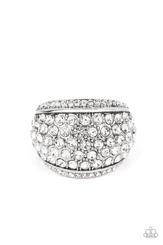 Running OFF SPARKLE - White Multi Rhinestone Ring Life Of The Party September 2022 Paparazzi R0364