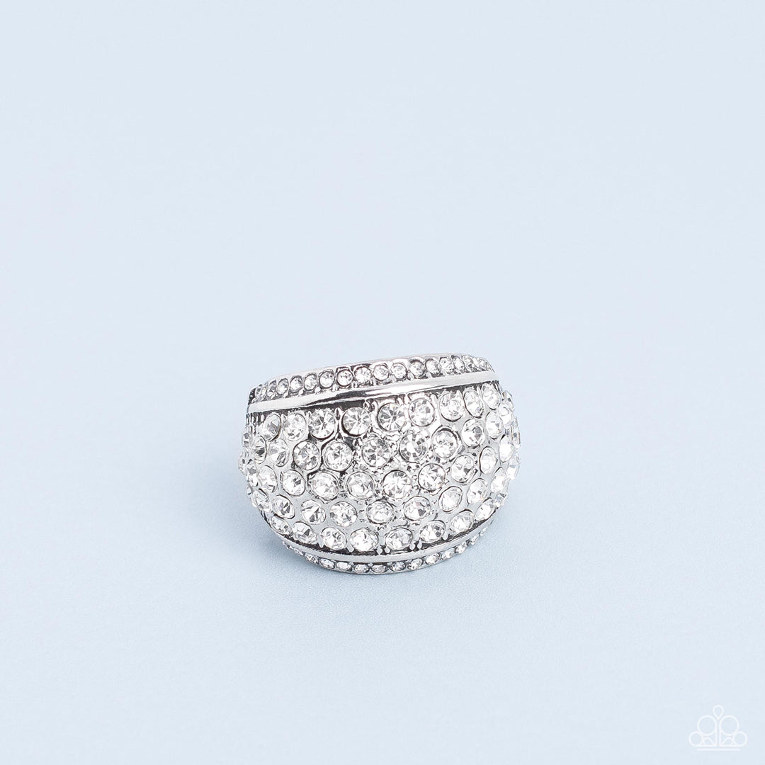 Running OFF SPARKLE - White Multi Rhinestone Ring Life Of The Party September 2022 Paparazzi R0364