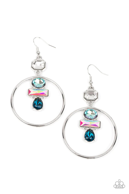 Geometric Glam Blue & Iridescent Gem Earring Life Of The Party January 2023 Paparazzi E1145