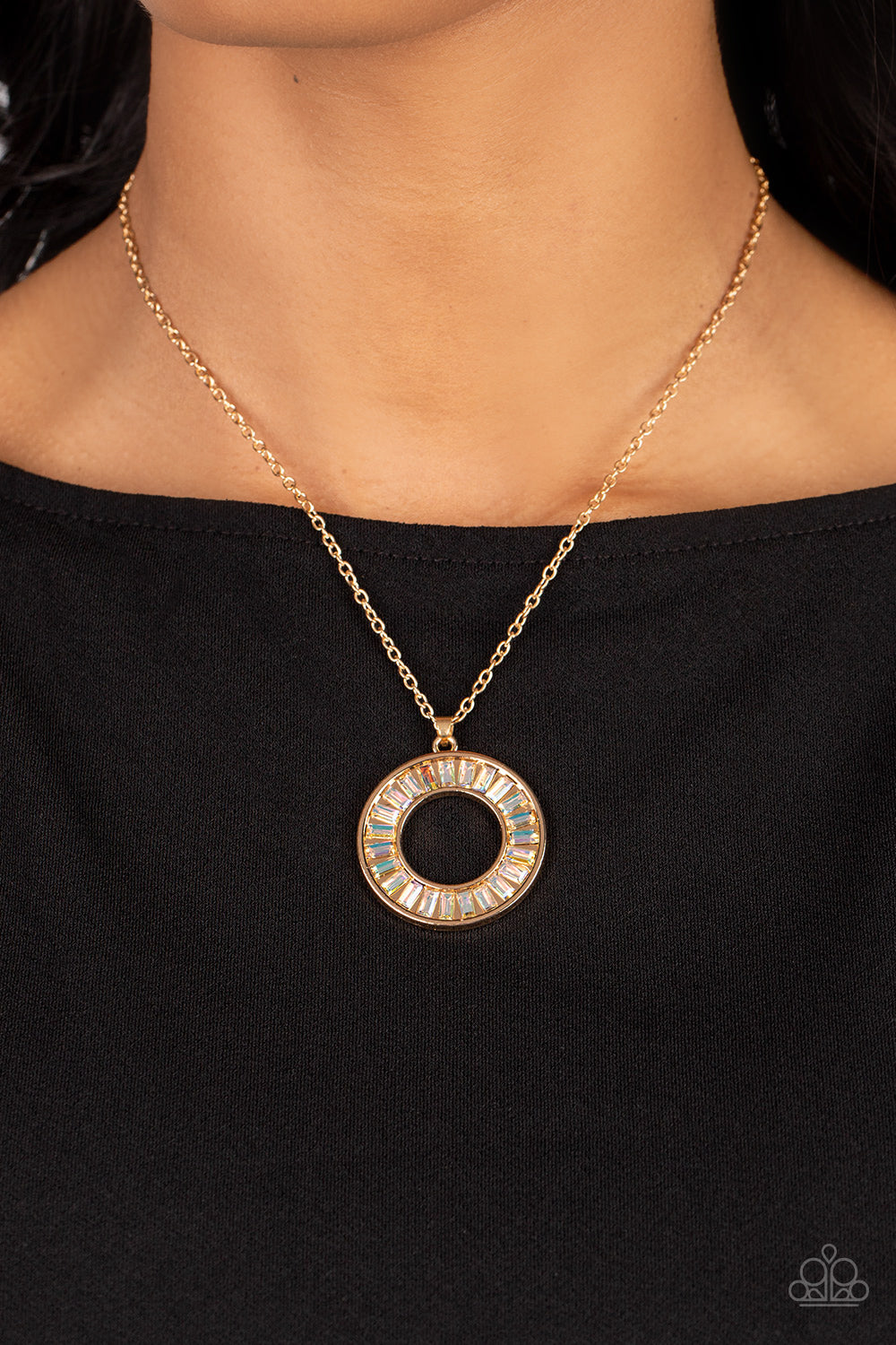Clique Couture - Gold Frame And Iridescent Rhinestone Necklace Paparazzi N0893