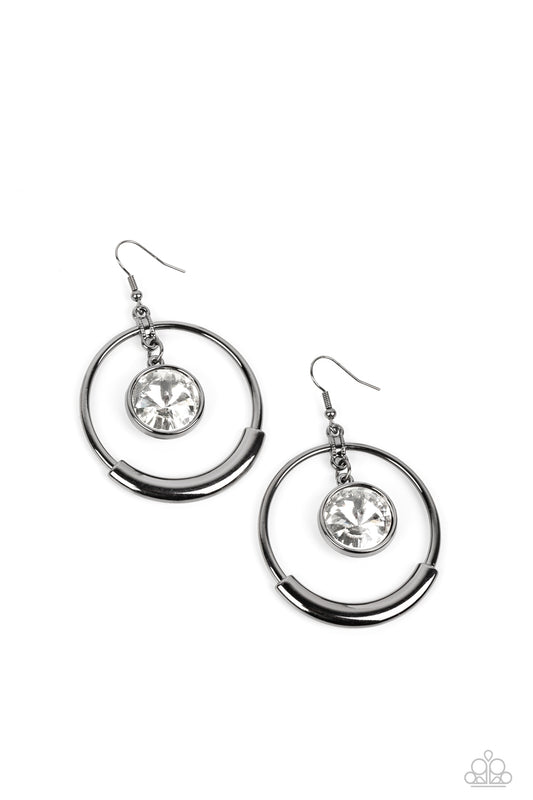 Paparazzi Urban Echo - Black Gunmetal White Gem Earring E0998