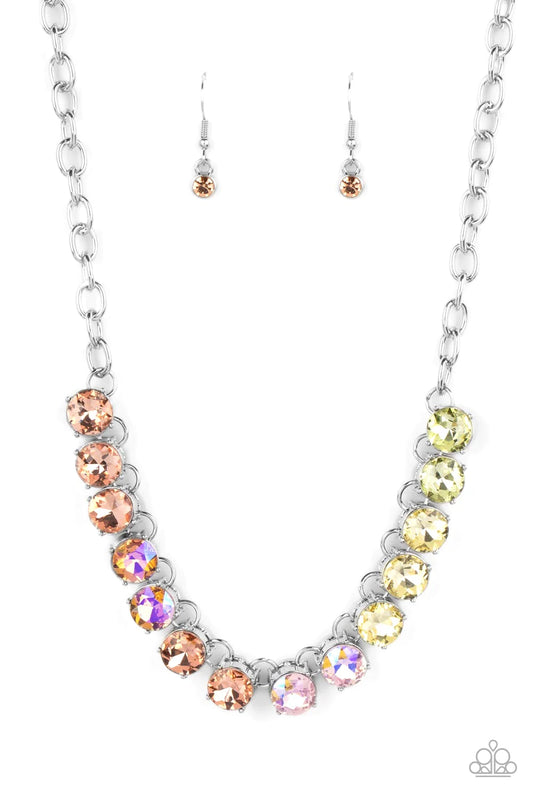 Rainbow Resplendence Orange Pink Yellow Rhinestone Necklace Paparazzi N1394